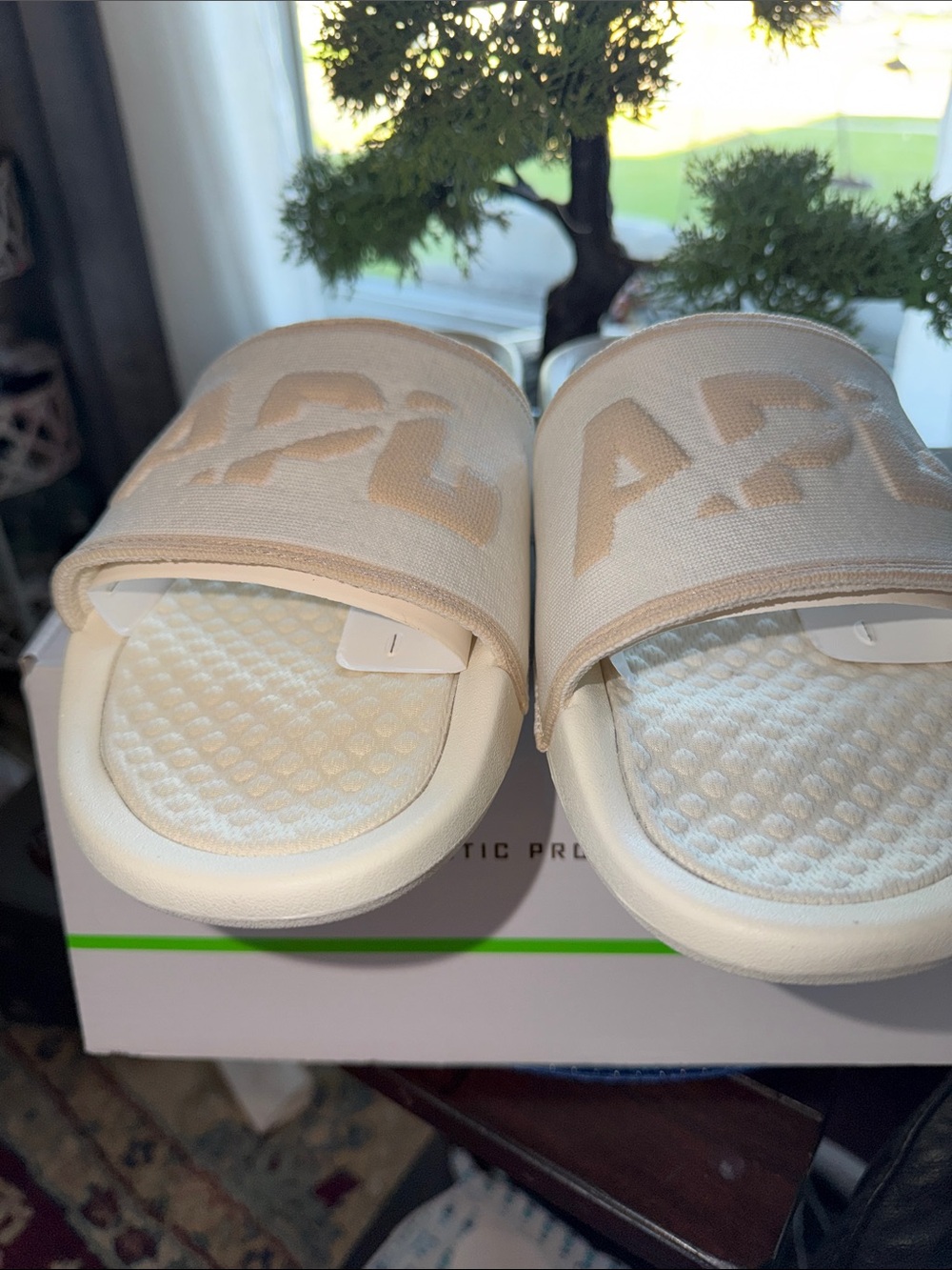 Men’s APL Cream & Beige Logo Slide Sandals - Picture 2 of 6